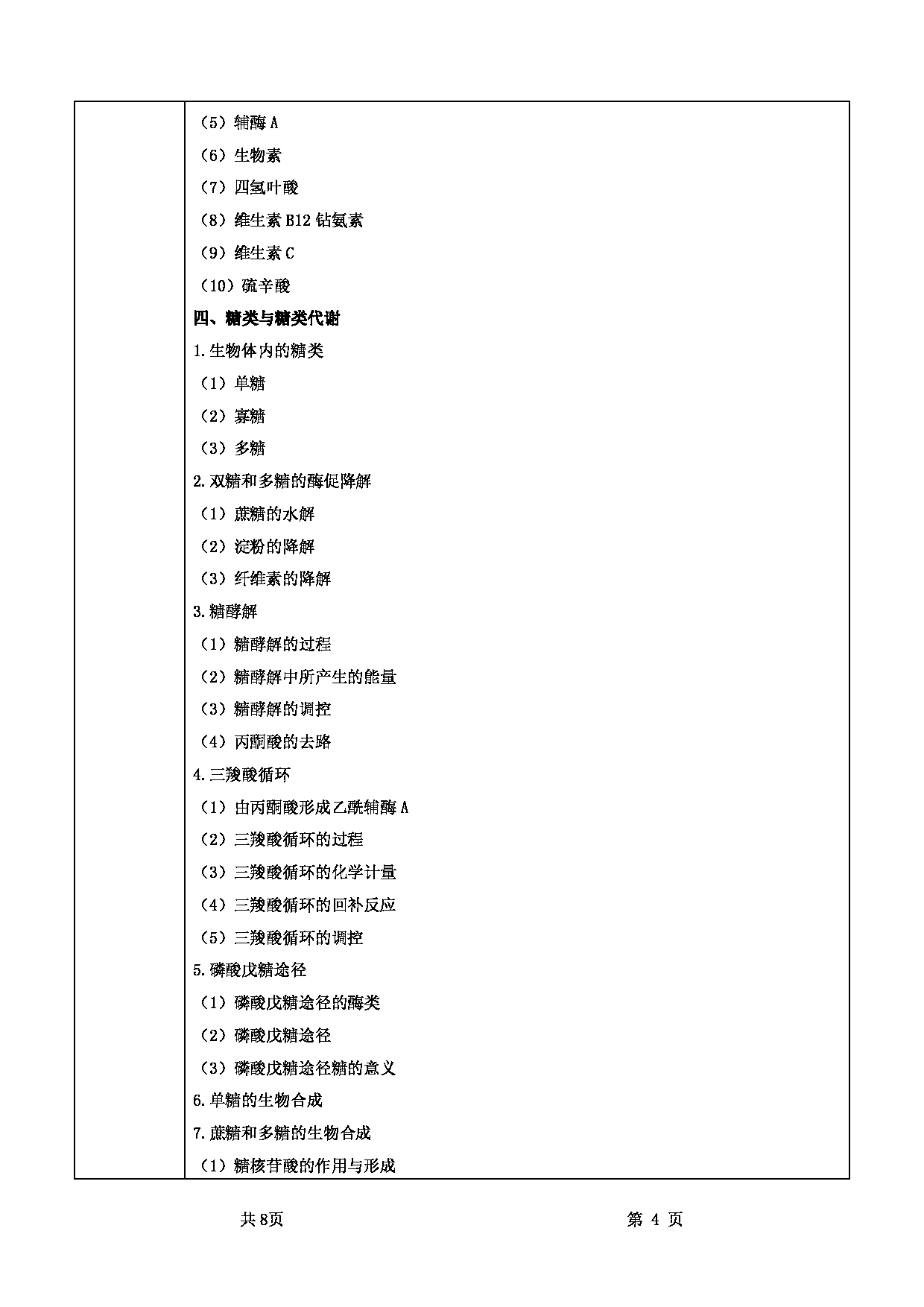 2022考研大纲:甘肃农业大学2022年考研初试科目 832-《基础生物化学》考试大纲 考试大纲第4页 2022考研大纲:甘肃农业大学2022年考研初试科目 832-《基础生物化学》考试大纲 考试大纲第4页