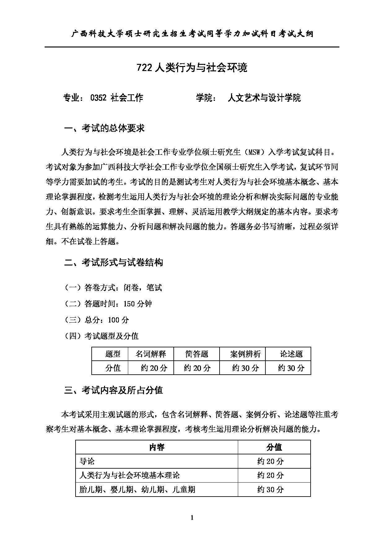 2023考研大纲:广西科技大学2023年考研自命题加试科目 722人类行为与社会环境 考试大纲第1页 2023考研大纲:广西科技大学2023年考研自命题加试科目 722人类行为与社会环境 考试大纲第1页