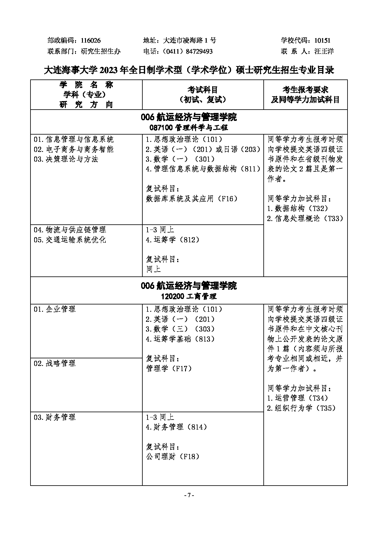 2023招生目录：大连海事大学2023年硕士研究生招生专业目录第7页