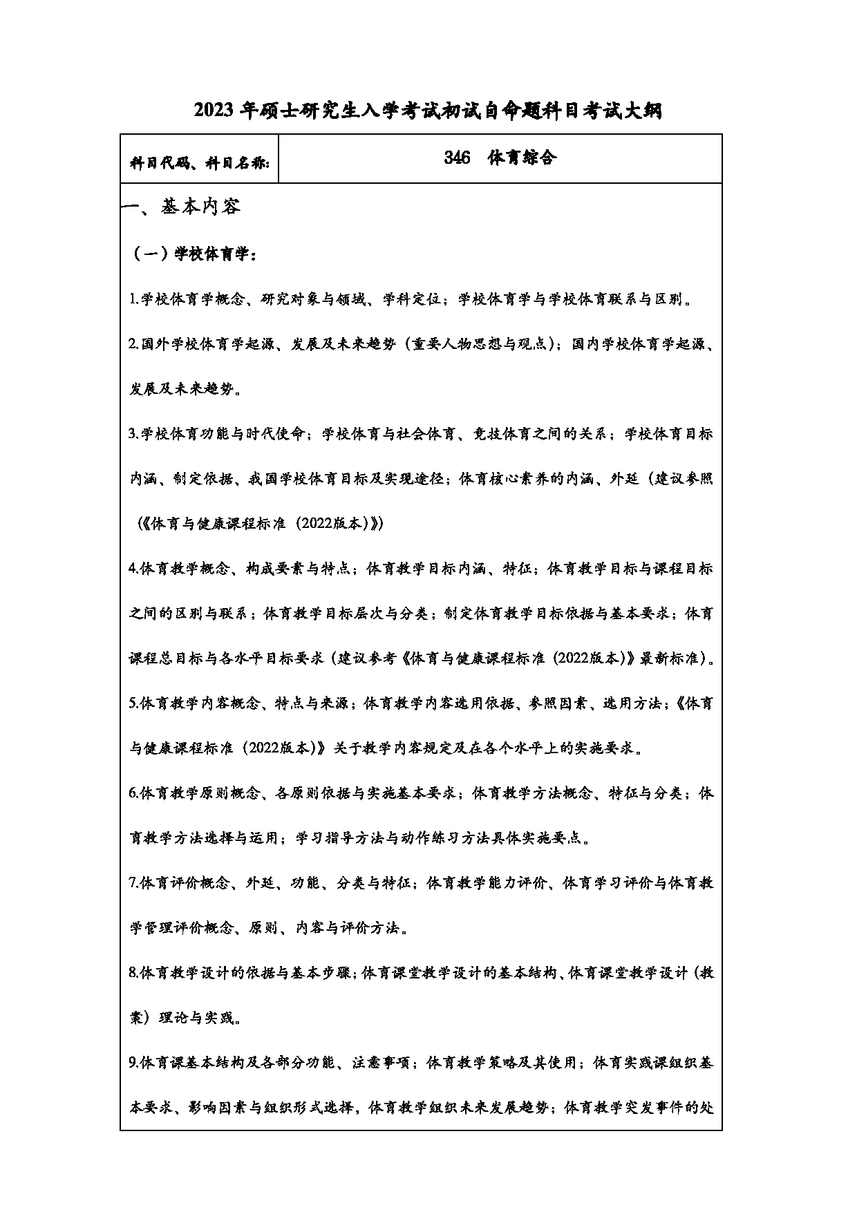 2023考研大纲：常州大学2023年考研初试科目 346体育综合 考试大纲第1页