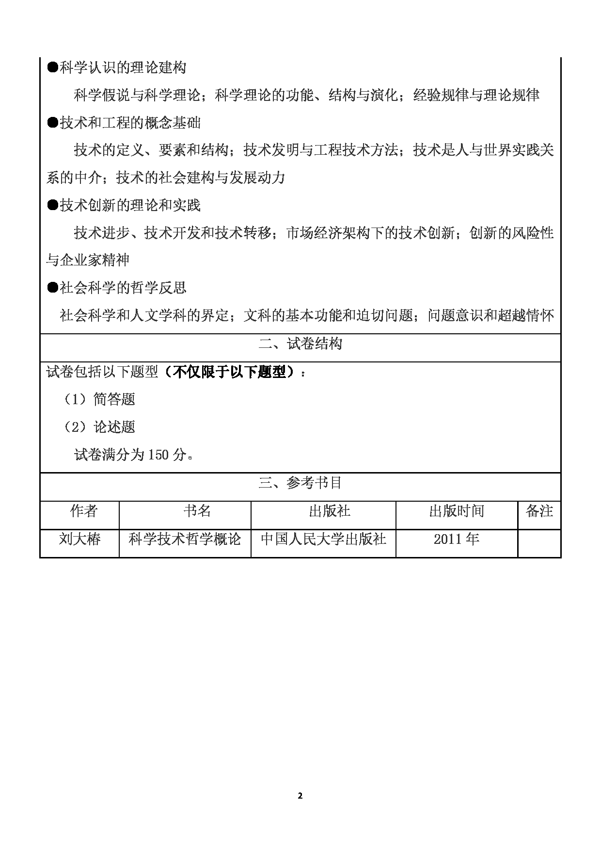 2023考研大纲：武汉科技大学2023年考研科目 818-科学技术哲学 考试大纲第2页