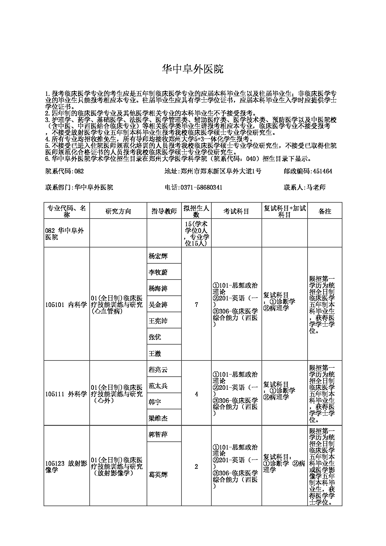 2023招生目录：郑州大学2023年考研  082华中阜外医院 招生专业目录第1页