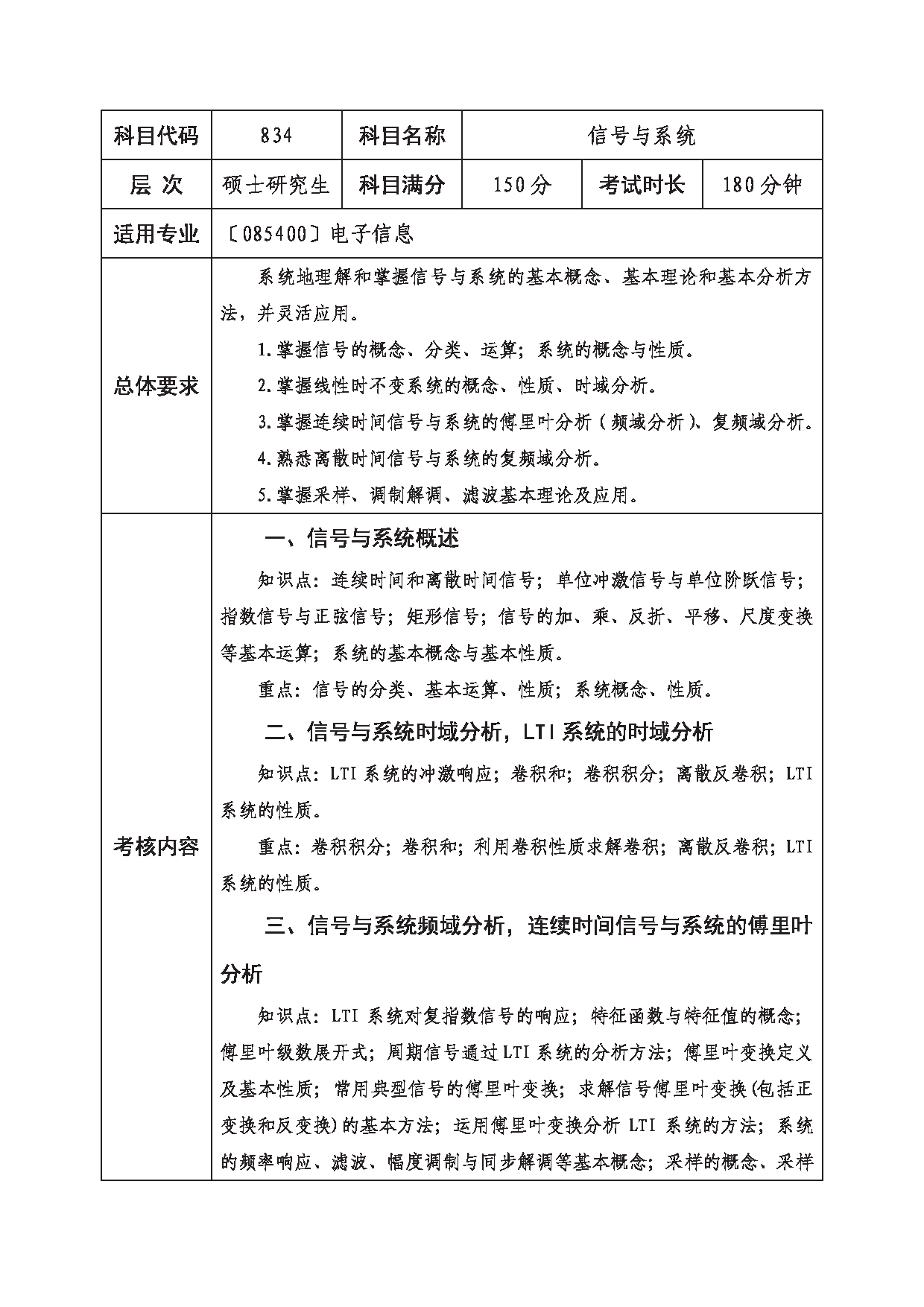 2023考研大纲：西南科技大学2023年考研自命题科目 834 信号与系统 考试大纲第1页