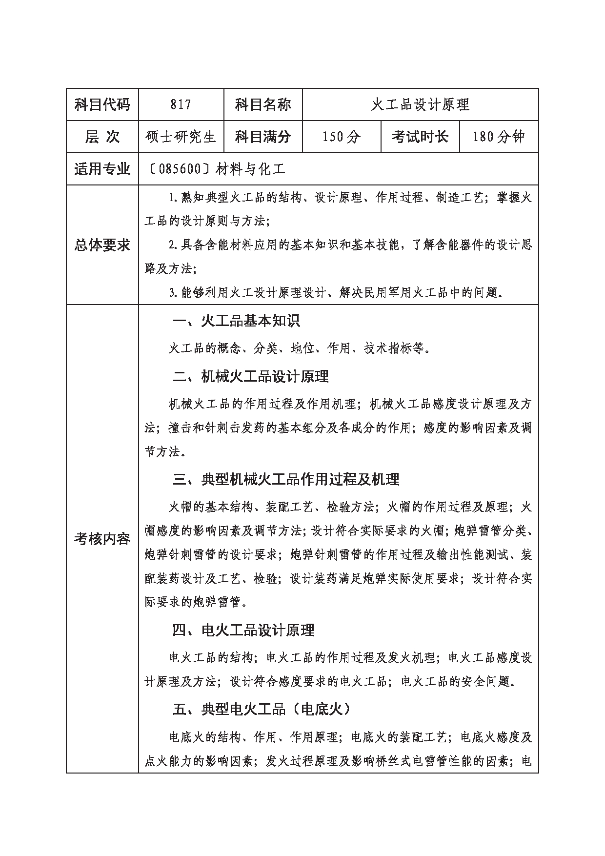 2023考研大纲：西南科技大学2023年考研自命题科目 817 火工品设计原理 考试大纲第1页