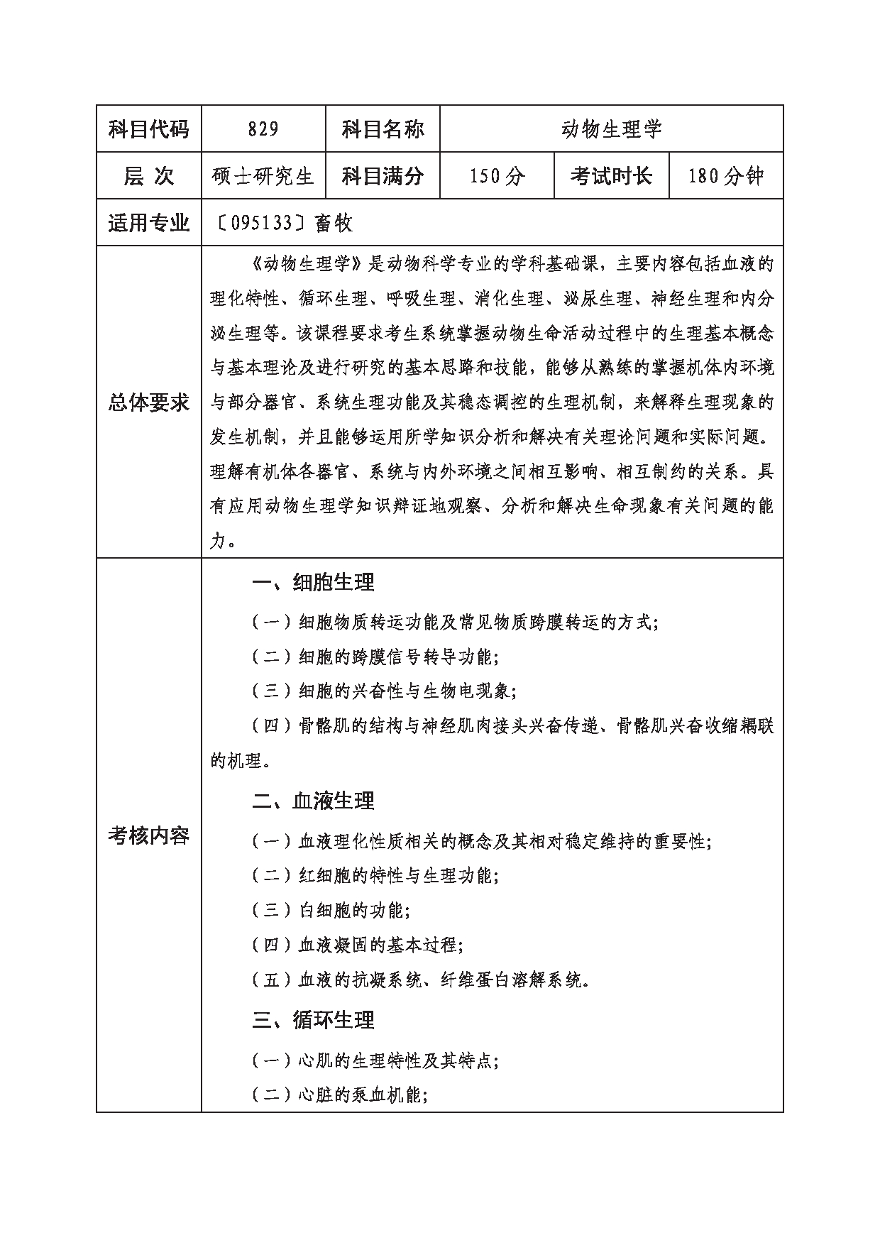 2023考研大纲：西南科技大学2023年考研自命题科目 829 动物生理学 考试大纲第1页
