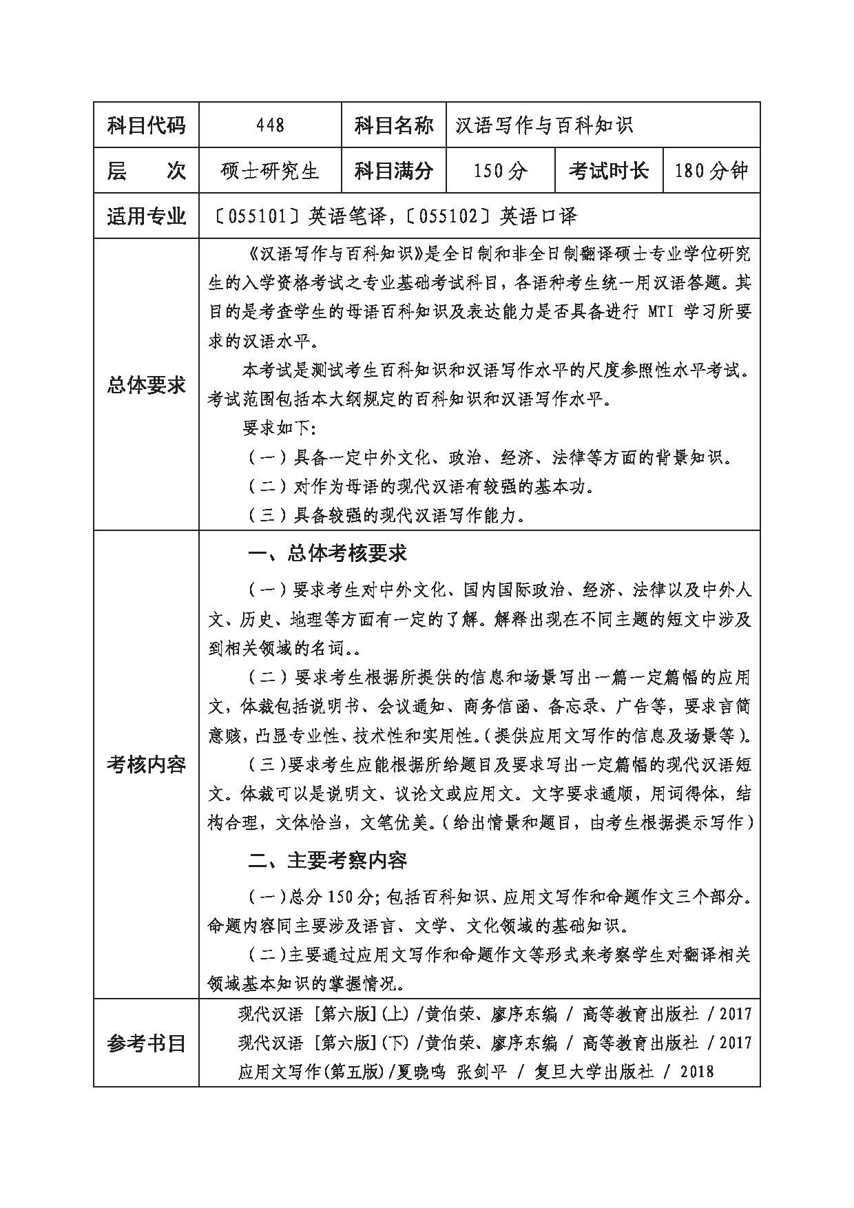 2023考研大纲：西南科技大学2023年考研自命题科目 448 汉语写作与百科知识 考试大纲第1页