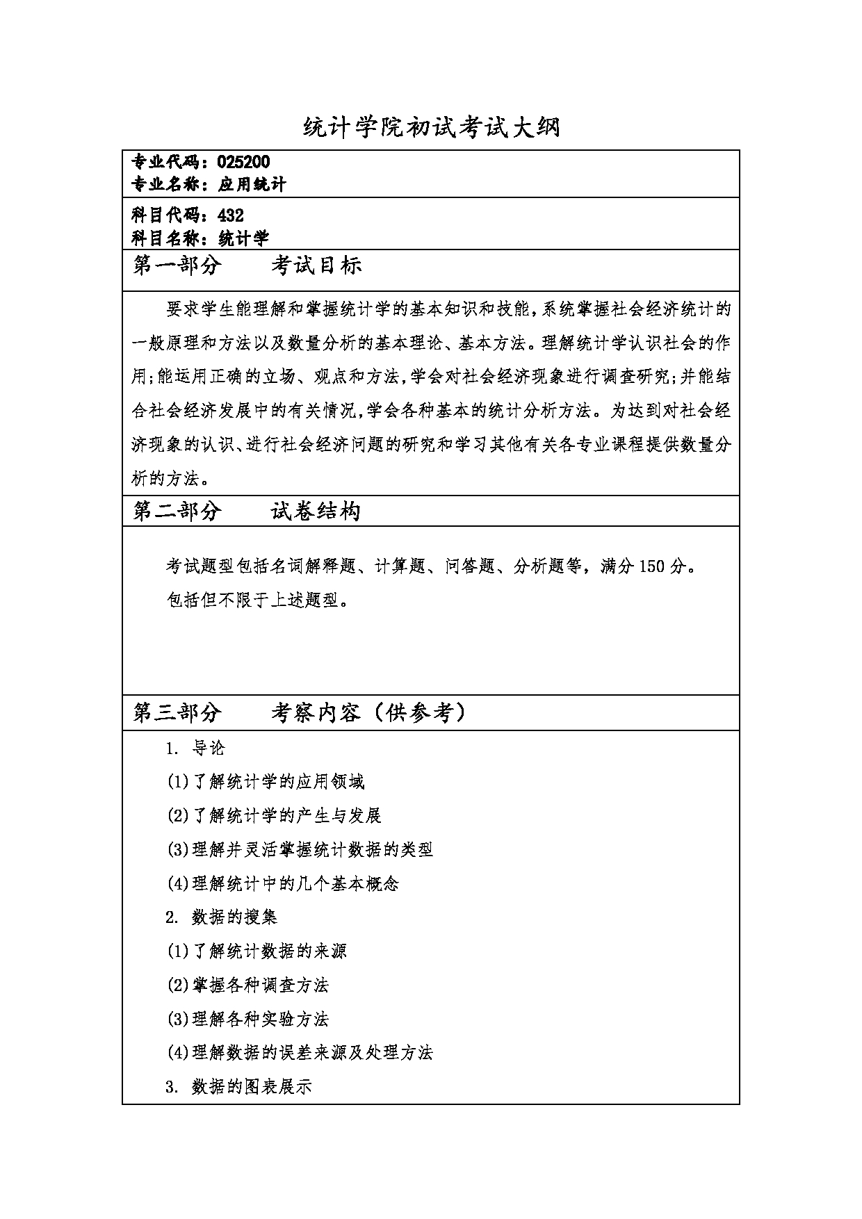 2023考研大纲：西安财经大学2023年考研 025200应用统计硕士硕士初试 考试大纲第1页
