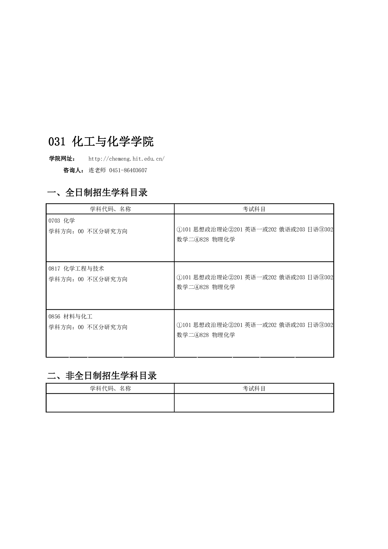 2024招生目录:哈尔滨工业大学2024年化工与化学学院 研究生招生专业目录第1页 2024招生目录:哈尔滨工业大学2024年化工与化学学院 研究生招生专业目录第1页