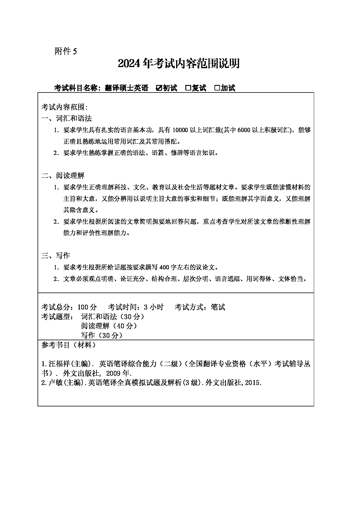 2024考研大纲：哈尔滨工程大学2024年考研自命题科目 211翻译硕士英语 考试大纲第1页