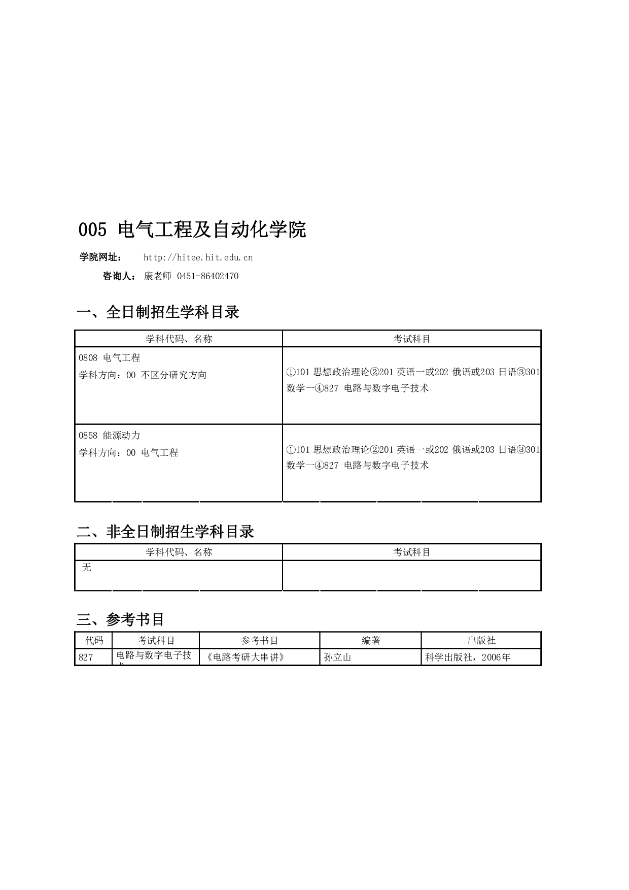 2024招生目录：哈尔滨工业大学2024年电气工程及自动化学院 研究生招生专业目录第1页
