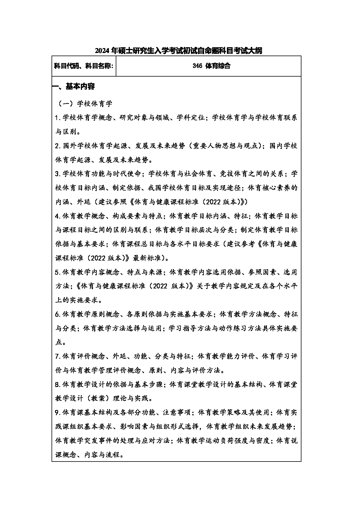 2024考研大纲：常州大学2024年考研自命题科目 346 体育综合 考试大纲第1页