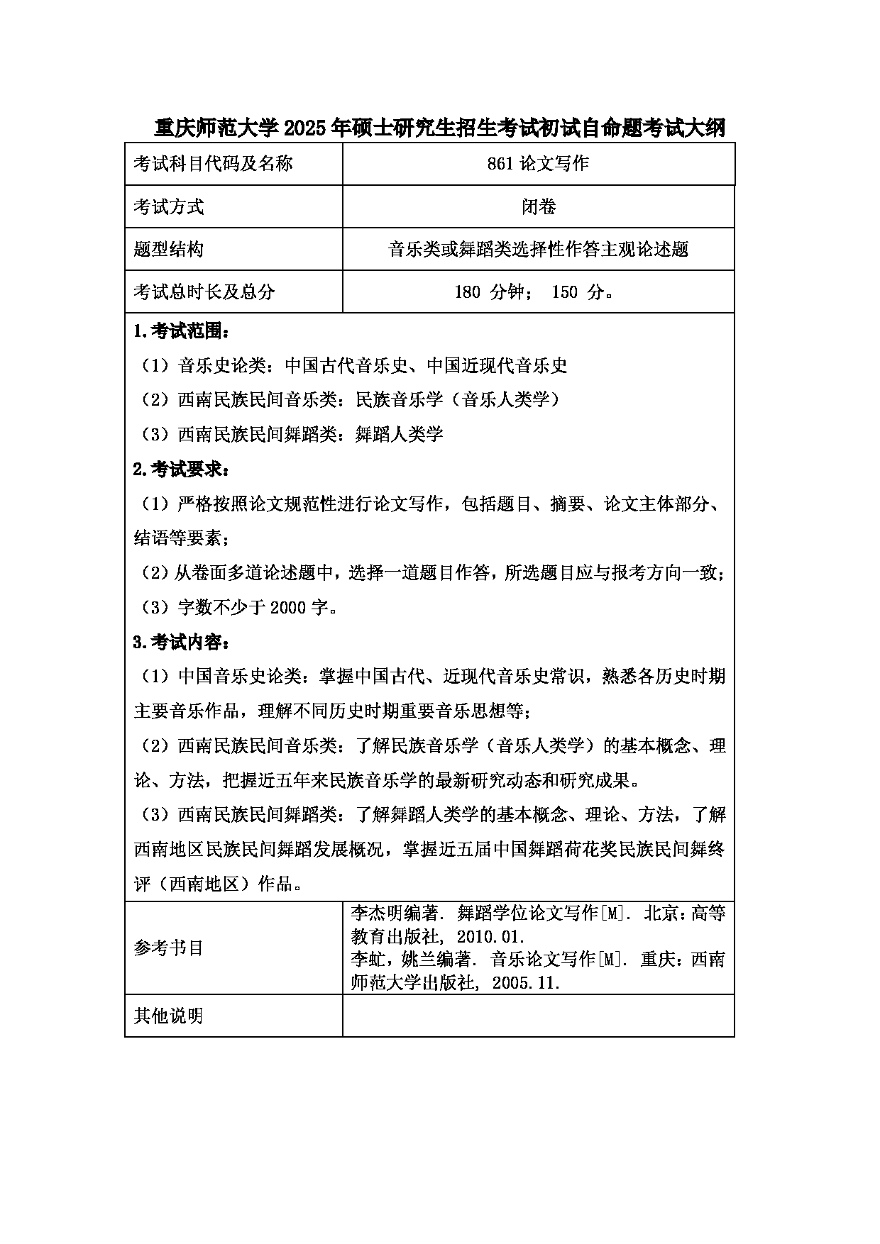2025考研大纲：重庆师范大学2025年考研自命题科目 861论文写作 考试大纲第1页