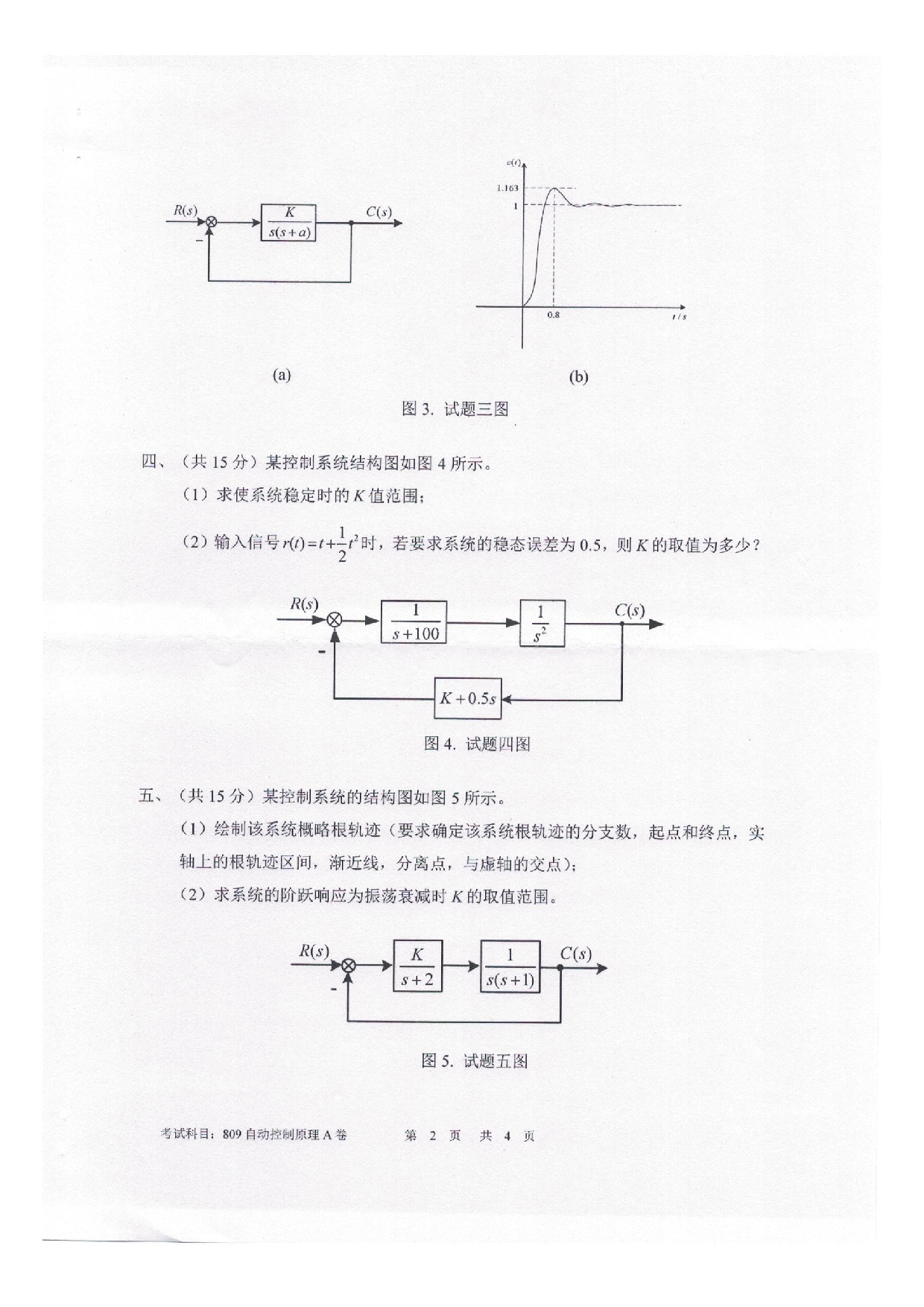 2025考研真题：四川轻化工大学2025年考研样题：809自动控制原理第2页