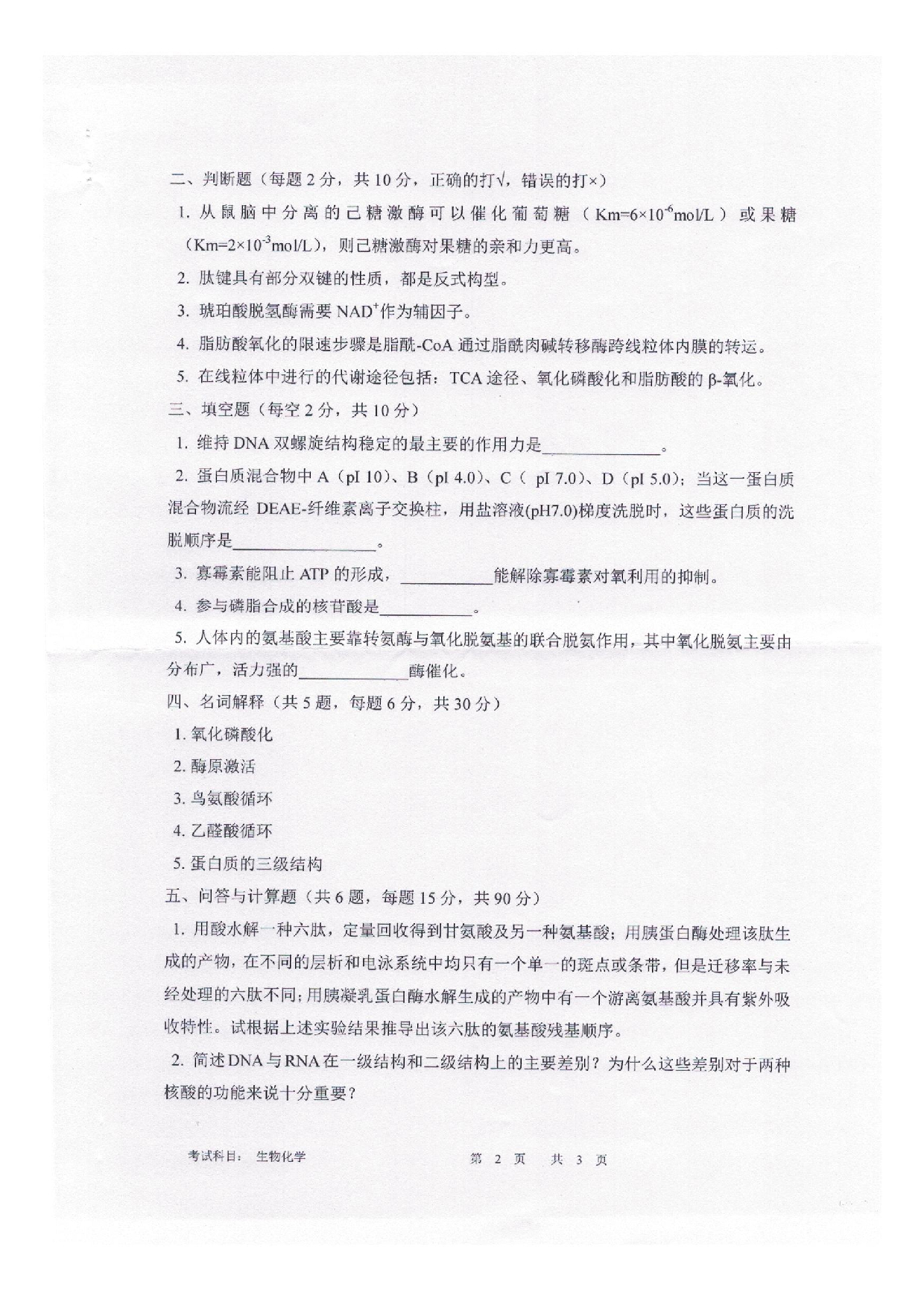 2025考研真题：四川轻化工大学2025年考研样题：338生物化学第2页
