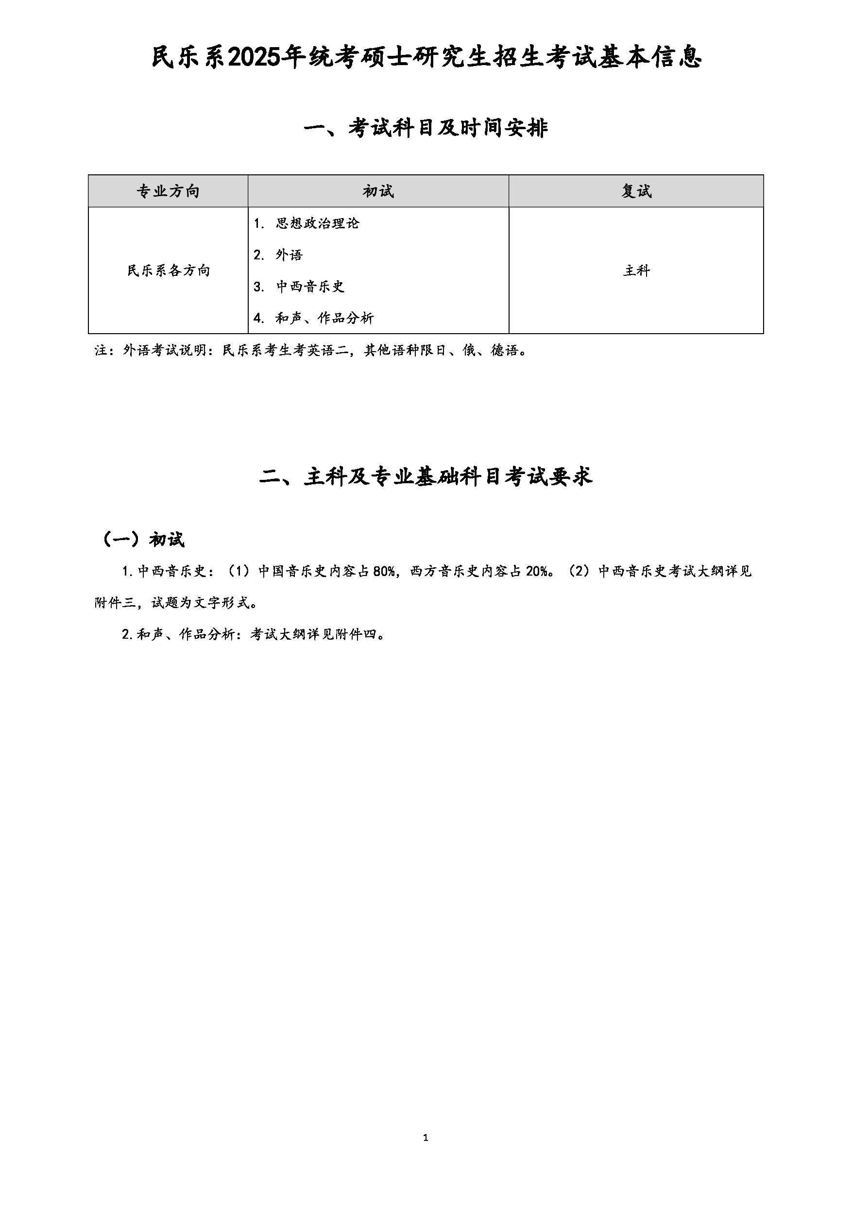 中央音乐学院2025年民乐系统考硕士研究生招生考试基本信息第1页